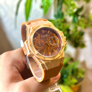 Luxury Orange Strap Gold Dial